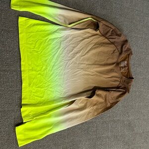 Figs Brown and Neon Yellow/Green Ombré Salta Long Sleeve Shirt, Under Scrub